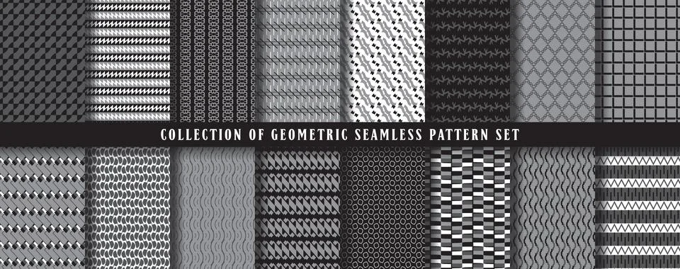 Big collection, set of vector seamless geometric pattern background. In black イラスト素材