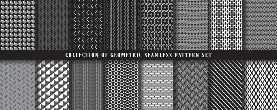 Big collection, set of vector seamless geometric pattern background. In black Stock Illustration