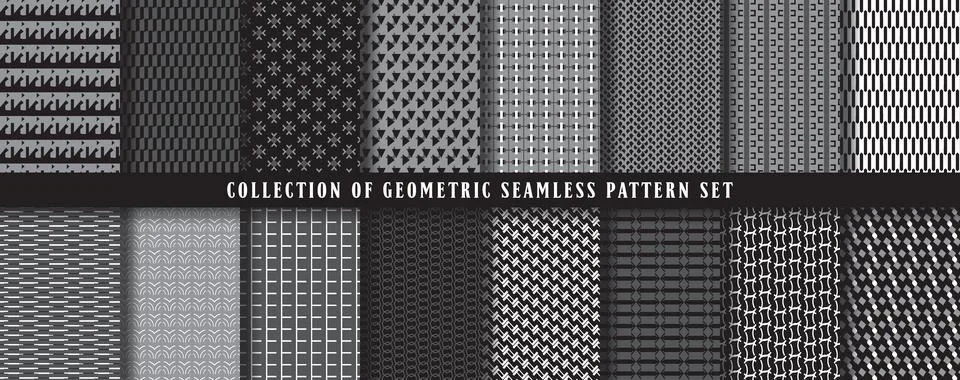 Big collection, set of vector seamless geometric pattern background. In black Illustrazione stock