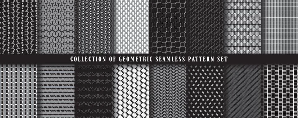 Big collection, set of vector seamless geometric pattern background. In black イラスト素材