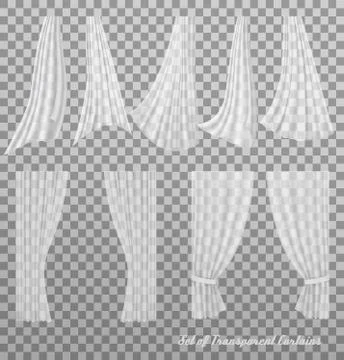 Big collection of transparent curtains. Vector Stock Illustration