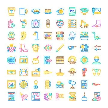Big collection of various everyday objects line icons Stock Illustration