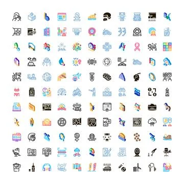 Big collection of various flat line color icons Illustrazione stock