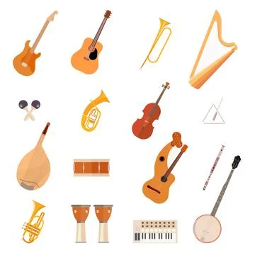 Big collection of vector music instruments Stock Illustration