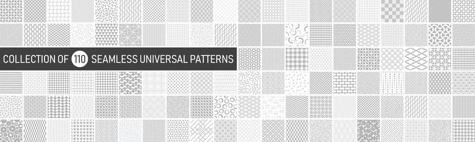 Big collection of vector seamless geometric minimalistic patterns in different Stock Illustration