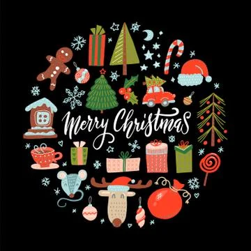 Big Collection of Winter Holidays Objects. Flat Design Vector Illustration. S Stock Illustration