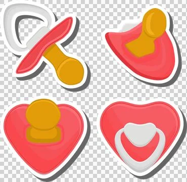 Big colored set baby pacifiers, dummy with rubber nipple Stock Illustration