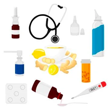 Big colored set different types of syrup in vial Stock Illustration