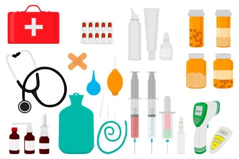 Big colored set different types medication of different size for pharmacy Stock Illustration
