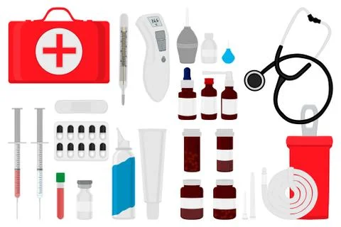 Big colored set different types medication of different size for pharmacy Stock Illustration