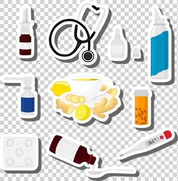 Big colored set different types of syrup in vial Stock Illustration