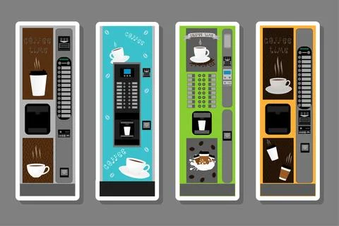 Big colored set different types coffee machine Illustrazione stock