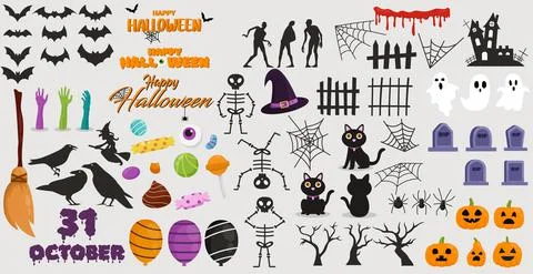 Big colored set with elements for the holiday Halloween - Vector 스톡 일러스트