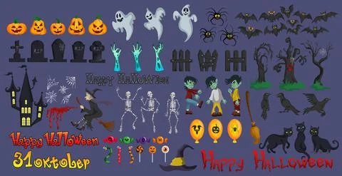 Big colored set with elements for the holiday Halloween - Vector 스톡 일러스트