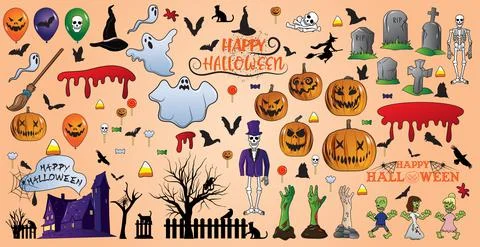 Big colored set with elements for the holiday Halloween - Vector Stock Illustration