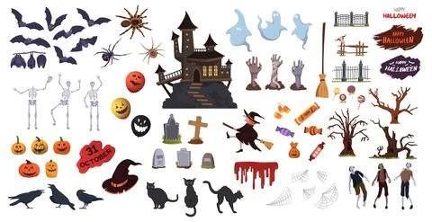 Big colored set with elements for the holiday Halloween - Vector 스톡 일러스트