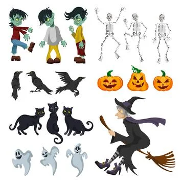 Big colored set with elements for the holiday Halloween - Vector 스톡 일러스트