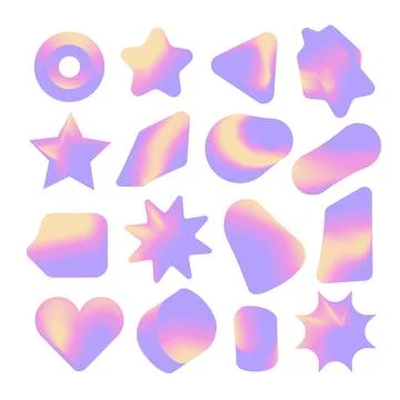 Big Colourful Gradient Flat Icon Shapes Set. Holographic color geometric 库存插图