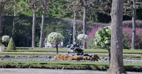 Big Complex of Castle With Garden, Water Fountains and Flowers in Germany Stock Footage 183929992