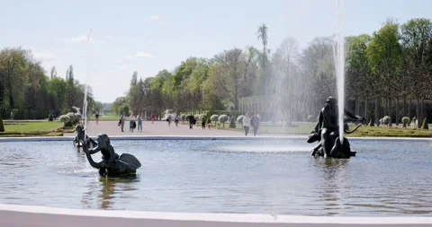 Big Complex of Castle With Garden, Water Fountains and Flowers in Germany Stock Footage 183930133
