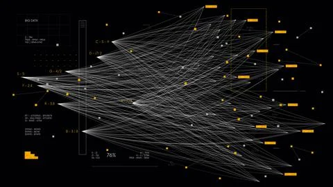 Big complex data neural network, information data visualization concept, busi Stock Illustration
