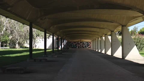Big Concrete Bridge. View under the bridge. Slow Motions. 4K Stock Footage 287588722