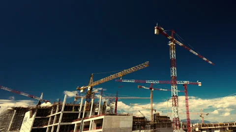 Big construction site with cranes panorama timelapse pan and zoom motion Stock Footage 37120886