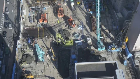Big Construction Site With Cranes  whit cars Video stock 83927213