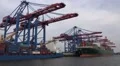 Big container ships at Hamburg harbour dockside HD Footage