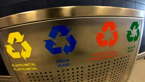 Big containers for recycling waste sorting - plastic, glass, metal, paper. Stock Footage 103669397