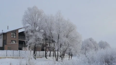 Big cottage in winter forest. Steadicam shot Stock Footage 87445648