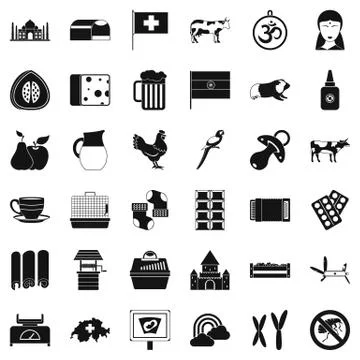 Big cow icons set, simple style Illustrazione stock
