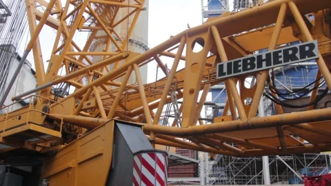 Big crane at the construction site of the coal-fired power station Stock Footage 137572700