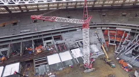 Big Crane. Construction Site of a New Huge Indoor Stadium. Russia, Moscow, Stock Footage 60798529