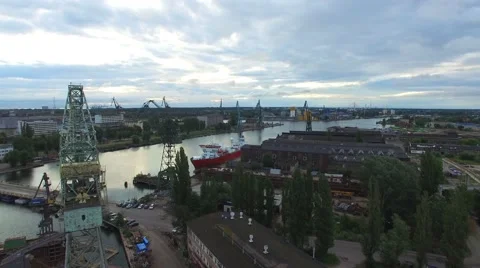 Big crane working in the yard //aerial footage// Stock Footage 61730556