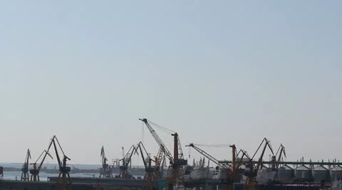 Big cranes resting in the harbor 스톡 동영상 12273454