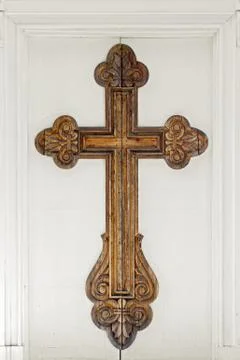 Big cross on the church door Stock Photos