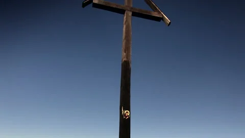 Big cross on the hill Stock Footage 144381017