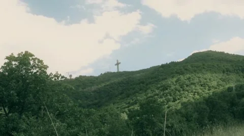 Big Cross on Top of the Mountain Stock Footage 67059572
