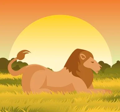 Big crouched lion Stock-Illustration