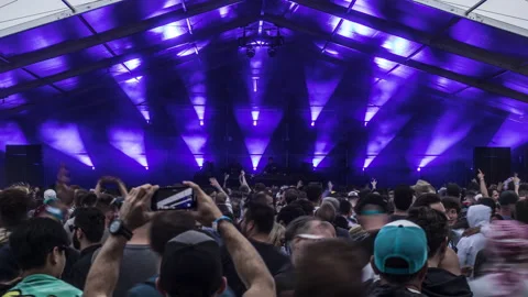 Big Crowd Long Exposure Timelapse at Electronic Music Festival Stock Footage 130906672