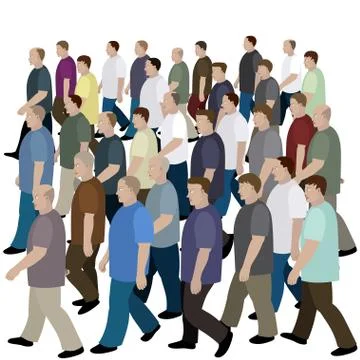 Big crowd of men moving to the common direction Stock Illustration