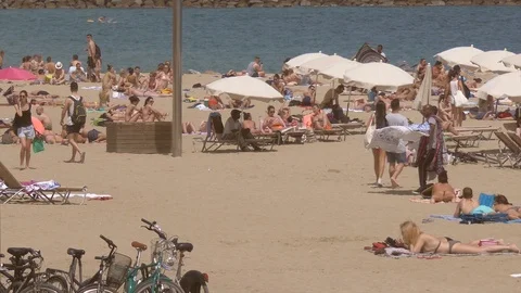 Big Crowd Of People On The Beach Stock Footage 91092646