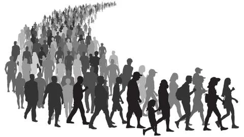 Big crowd of people go queue. People stand in line at the store. Stock Illustration