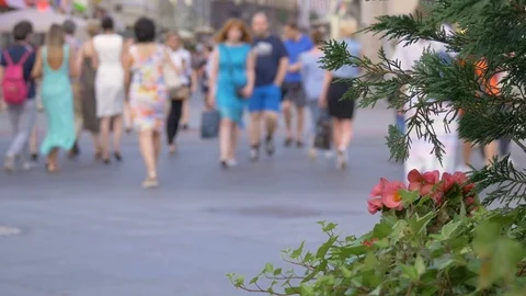 A big crowd of people walking down the street. Out of focus Vidéo 78354816