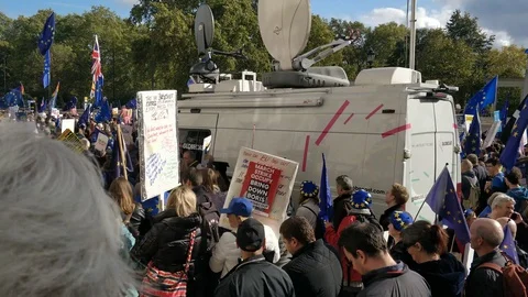 BIG CROWDS GATHER TO MARCH AGAINST BREXIT IN LONDON 2019 UK 4K Stock Footage 118278024