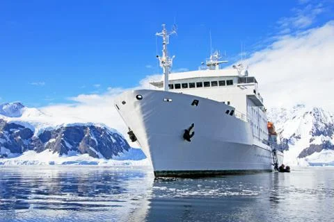 Big cruise ship in Antarctic waters Stock Photos