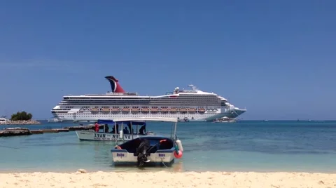 Big cruise ship in Ocho Rios Jamaica Stock Footage