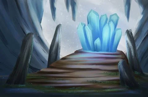 Big Crystal inside Snow Mountain Cave Fantasy Illustration Stock Illustration
