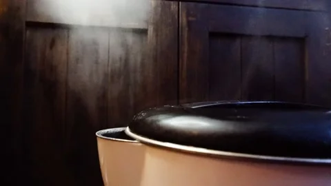 Big CU of Boiling, Steaming Electric Kettle, Low Mood Light, HD Stock Footage 219770838